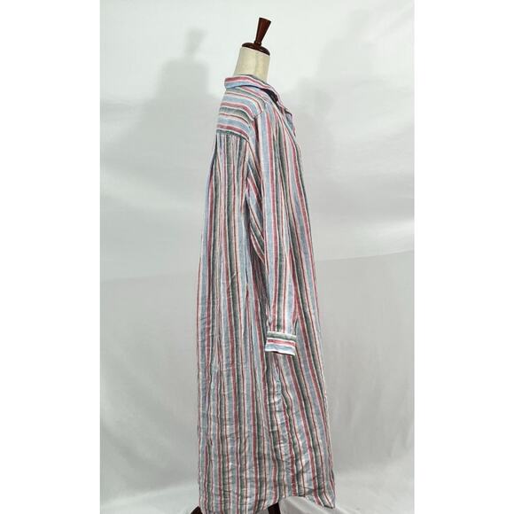 FRANK & EILEEN Sz XL Rory Pink Green Stripe Maxi Linen Shirt Dress - Picture 7 of 12
